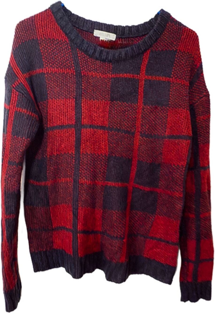 Delia's Red/Navy Plaid Tartan Buffalo Check Soft Crewneck Sweater Women's Medium
